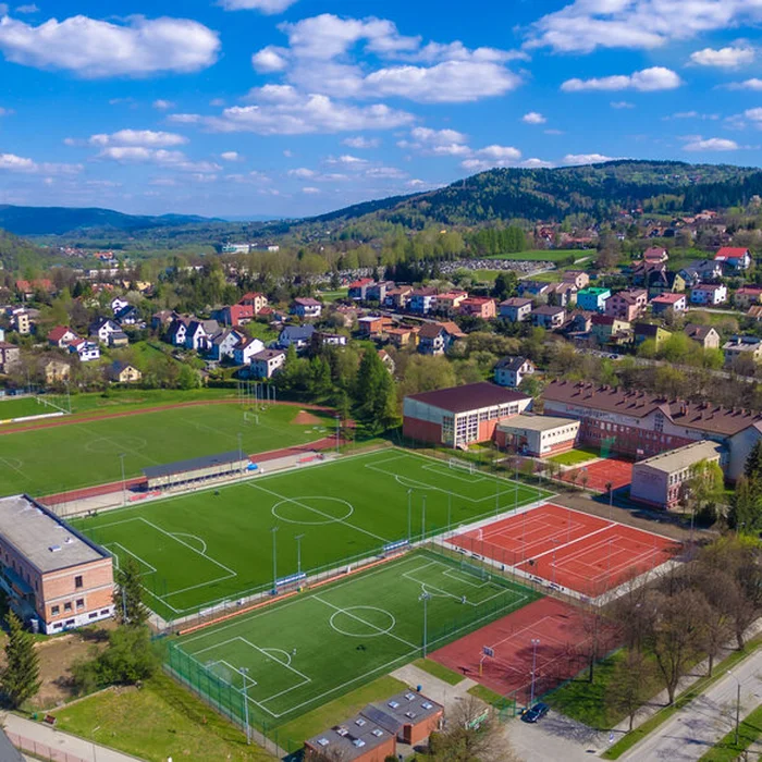 Football field in sucha beskidzka poland