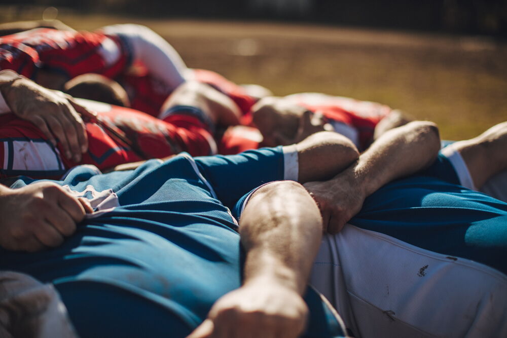 Artificial Grass Rugby Pitch huddle closeup